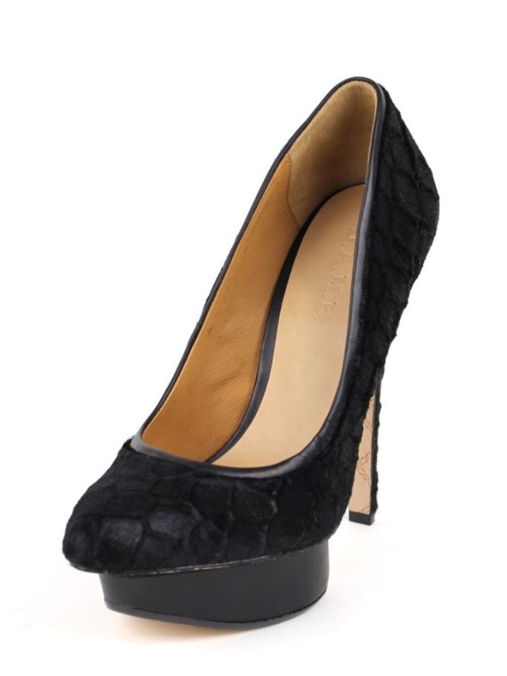 Gwen Stefani L.A.M.B. Nikko Black Calf Hair Platform Heels
